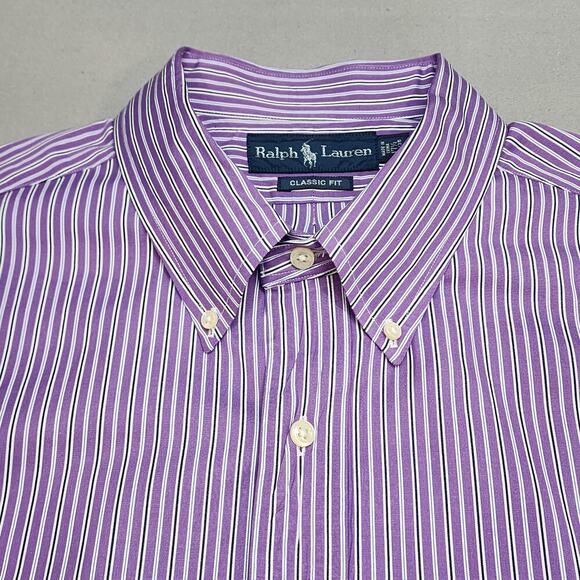 Ralph Lauren Classic Fit Purple & Black Button Up Shirt Men's‎ SZ 17.5 34/35 - Picture 4 of 7